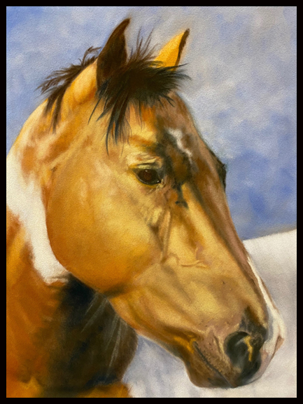 Portrait of horse painted in vibrant pastels