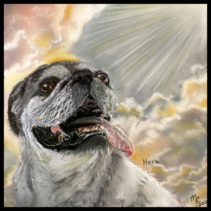 Painting of older pooch with tongue hanging out