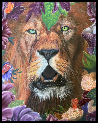 Vibrant pastel painting of lion